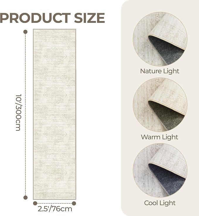 2'6 x 10' Runner Rug Non Slip, Washable Kitchen Rugs, Living Room, Long Rug - Image 2