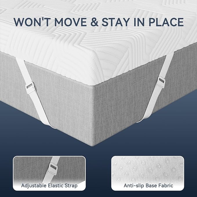 ELEMUSE 4 Inch Gel Memory Foam Mattress Topper Twin XL Size Pressure-Relieving Mattress Topper for Back Pain,Non-Slip Design with Removable & Washable Cover, CertiPUR-US