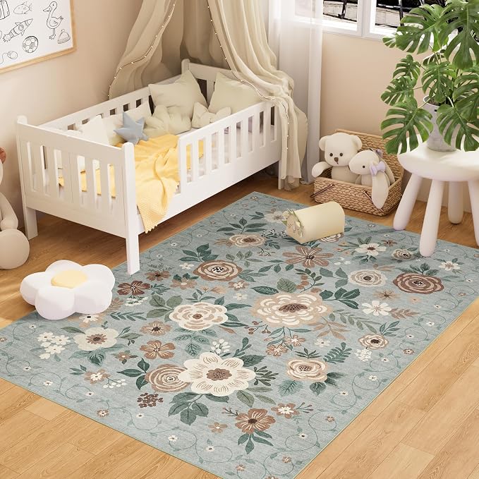 DUKINO 3x5 Area Rug, Floral Washable Rug by DUKINO