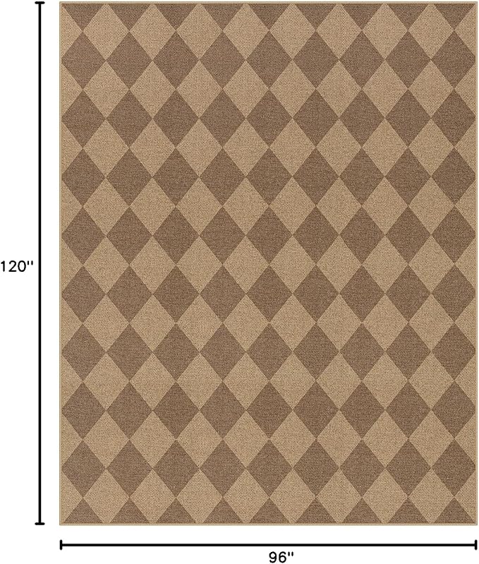 Lahome Checkered Easy Jute Living Room Rug, 8x10 Outdoor Rugs Washable | - Image 2