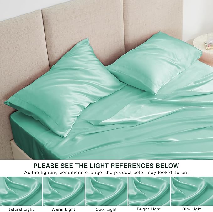 Love's cabin Twin Satin Sheets Sets - 3 Piece Aqua Silky ed Sheets with Deep Pockets, Luxury Silk Feel Satin Twin Size Sheet Set Bedding Set (1 Flat Sheet,1 Fitted Sheet,1 Pillow case)
