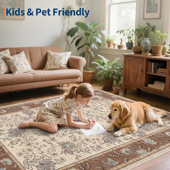 GarveeHome 5x7 Area Rug Brown Washable Rugs - Image 8
