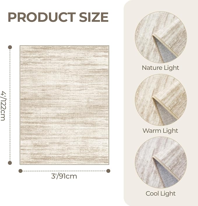 3x4 Rugs for Entryway, Washable Area Rug, Neutral Rug, Stain Resistant Indoor - Image 2
