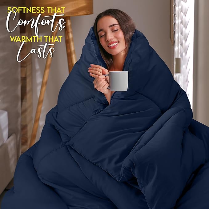 Utopia Bedding Comforter Duvet Insert, Quilted Comforter with Corner Tabs, Box Stitched Down Alternative Comforters Twin Size (Navy)