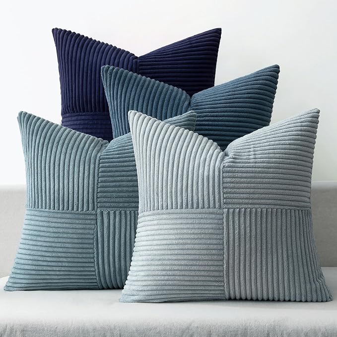 MIULEE Dusty Blue Navy Farmhouse Throw Pillow Covers 16x16 Inch Set of 4 Boho by MIULEE