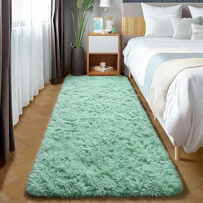Sage Green Runner Rugs for Bedroom Living Room, Fluffy 2x6 Bedside Area Rug | - Image 6