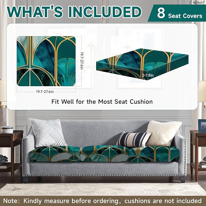 CALBODE 8Pcs Stretch Patio Cushion Cover, Art Deco Geometric Pattern Couch & - Image 2