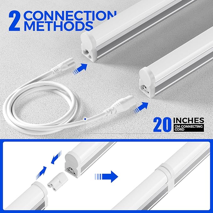 Barrina 6 Pack LED T5 Single Fixture, 4FT, 2200lm, 4000K Daylight Glow, 20W, Utility Shop Light, Ceiling and Under Cabinet Light, ETL Listed, Corded Electric with ON/Off Switch