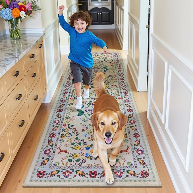 HEBE Hallway Runner Rug 2'x8', Washable Non Slip Kitchen Rug Runner | Soft Boho - Image 8