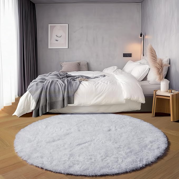 White Round Rugs 6ft for Living Room Bedroom, Fluffy Circle Area Rug for Kids - Image 4