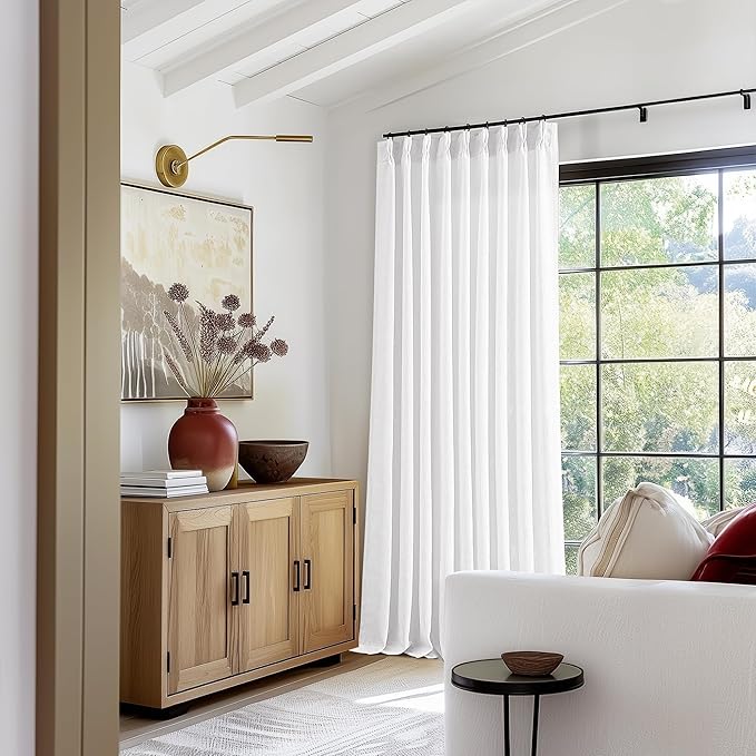60 Inch Width Curtains 90 Inch White Linen Curtains Pinch Pleated | Linen Blend by Twodrapes
