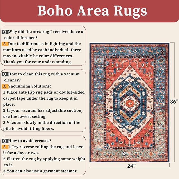 SERISSA 2x3 Washable Non Slip Boho Small Area Rug - Image 2