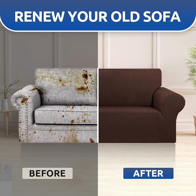 Stretch Loveseat Couch Cover, 2 Cushion Couch Slipcover, Chocolate | 1-Piece - Image 7