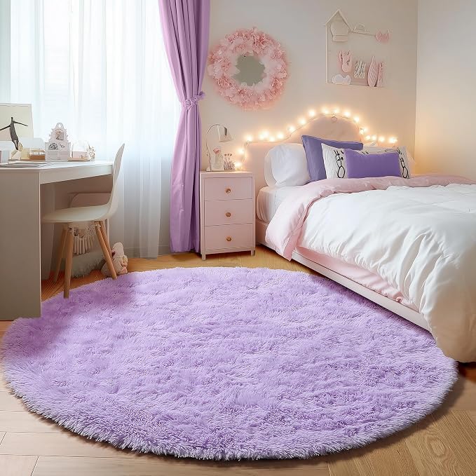 Light Purple Round Rug 4ft, Fluffy Soft Circle Area Rugs - Image 5