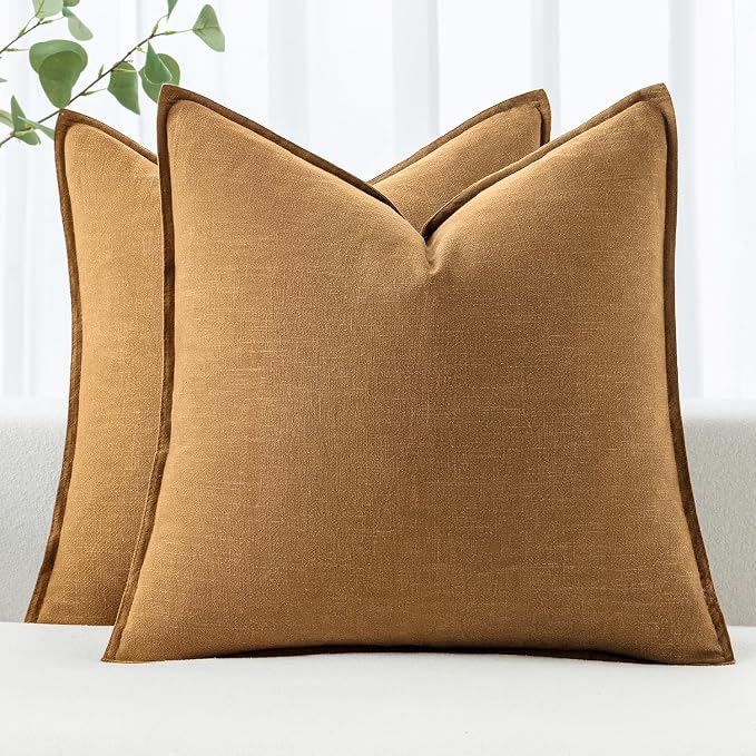 MIULEE Decorative Linen Euro Sham Pillow Covers 22x22 Inch Hazel | Boho by MIULEE