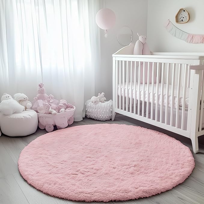 Light Pink Round Area Rugs 5ft for Bedroom Living Room, Fluffy Circle Rug for - Image 8