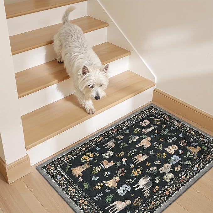 Soalmost 2x3 Dog Rugs for Entryway, Washable Door Mat Animal Soft Rug Black | - Image 2