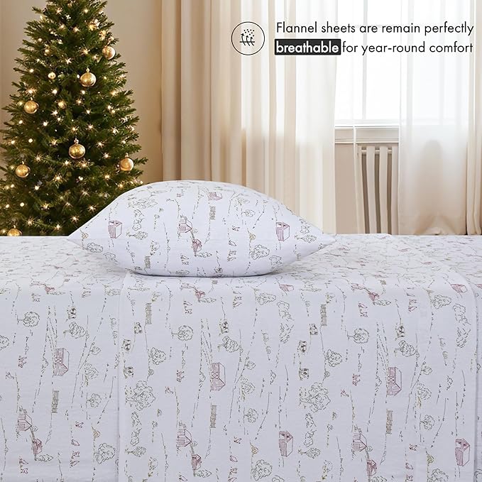 RUVANTI Flannel Sheets California King Size - 100% Cotton Brushed Cal King Bed Sheets Set - Deep Pockets 14 Inches - All Seasons Breathable & Extra Soft - Warm & Cozy, 4 Piece, Rustic Homestead