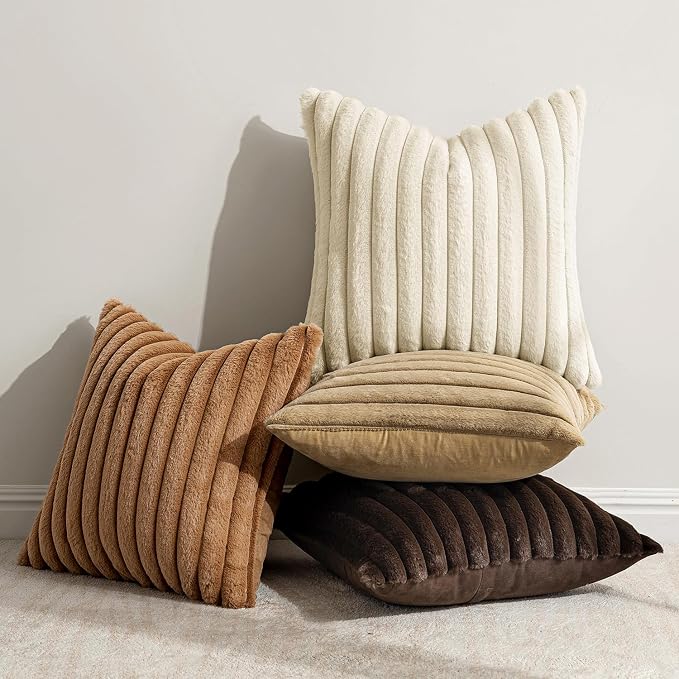 MIULEE Faux Fur Plush Decorative Throw Pillow Covers 18x18, Soft Boho Farmhouse - Image 3