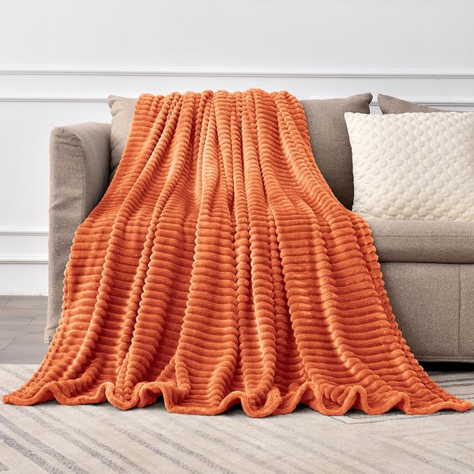 BEDELITE 3D Ribbed Burt Orange Fall Throw Blanket - Image 7