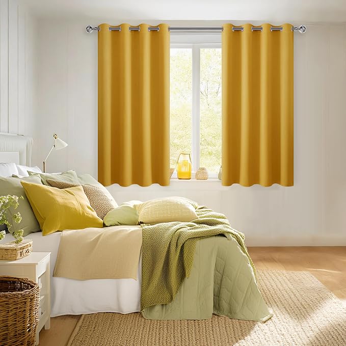Blackout Curtains for Bedroom, 52 x 54 Inches Long, Mustard Yellow | Thermal - Image 6