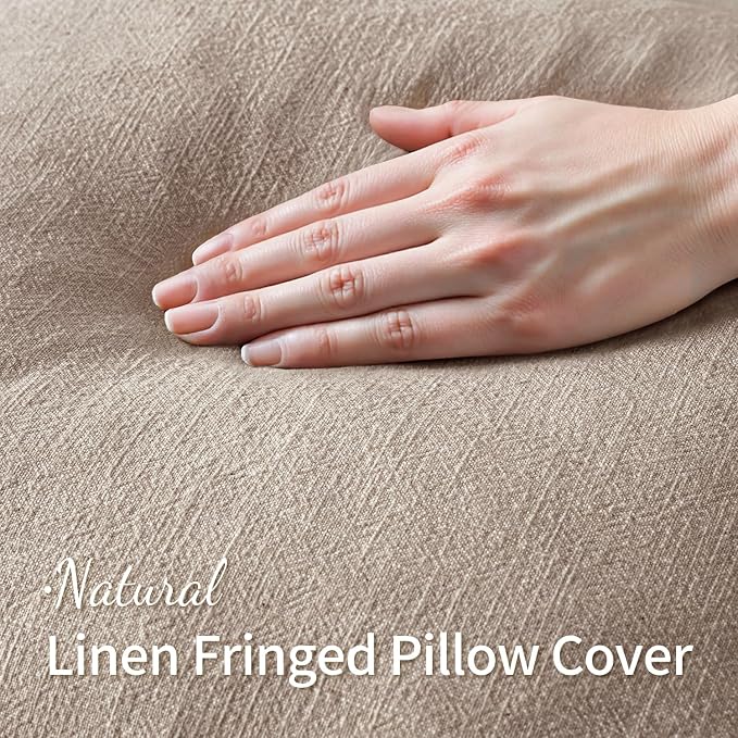 MIULEE Boho Natural Linen Fringe Decorative Euro Throw Pillow Covers 24x24 | - Image 3