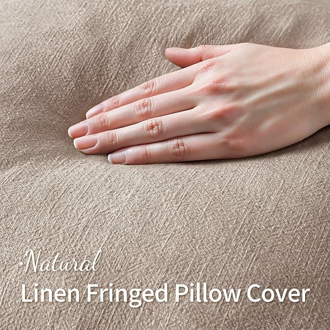 MIULEE Boho Natural Linen Fringe Decorative Throw Pillow Covers 18x18 | Set of 2 - Image 2