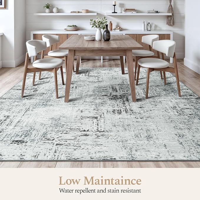 Rugflix 9x12 Area Rugs for Living Room, Washable Blue Grey Large Rug | Machine - Image 3