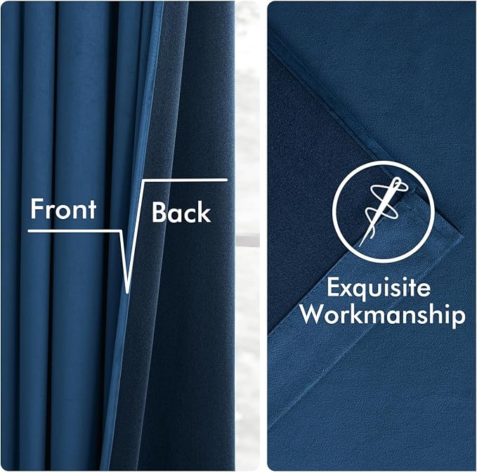 MIULEE Velvet Curtains 50W x 108L 2 Panels Navy Blue Blackout Curtains | Luxury - Image 6