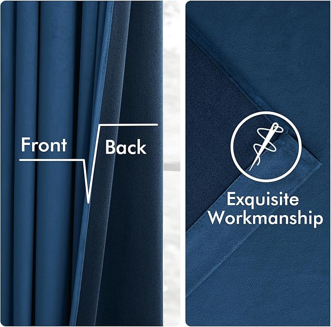 MIULEE Velvet Curtains 50W x 84L 2 Panels Navy Blue Blackout Curtains | Luxury - Image 6