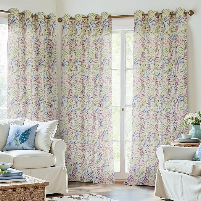 Yakamok 84 Inches Blue and Purple Leaves Linen Curtains - Image 8