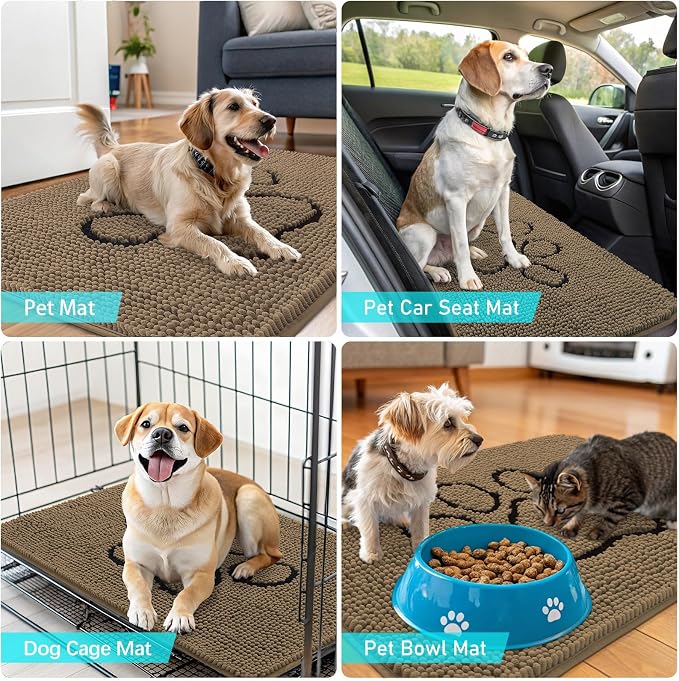 OLANLY Dog Door Mat for Muddy Paws 48x30, Paw Print Design Chenille Mud Mat | - Image 7