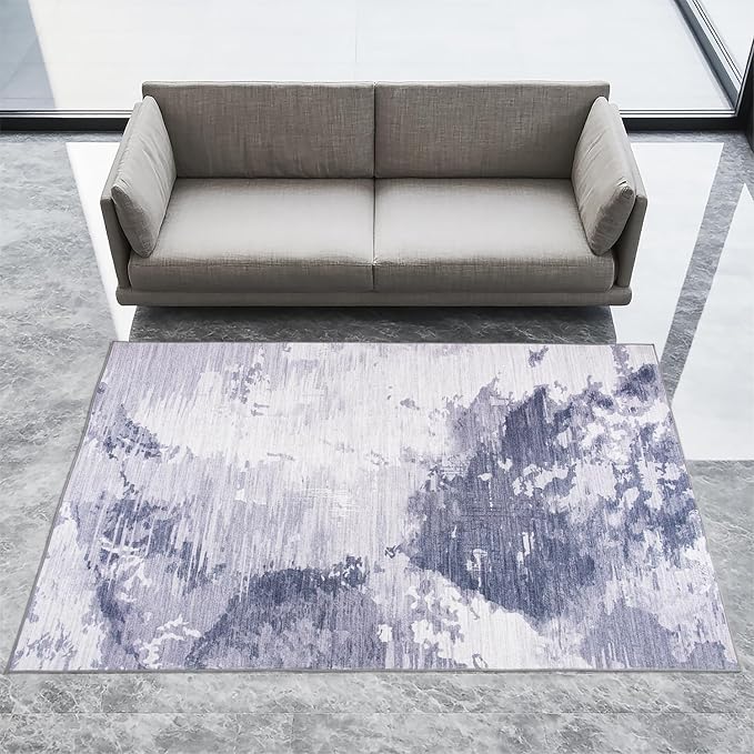 Living Room Rug 8x10 Light Grey Area Rugs Machine Washable Abstract Boho Large - Image 4