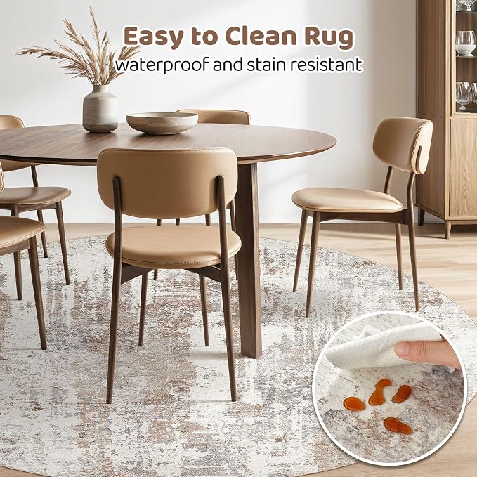 LOONGRUG Round Rug 5x5 Washable Neutral Modern Circle Area Rugs Brown | - Image 4
