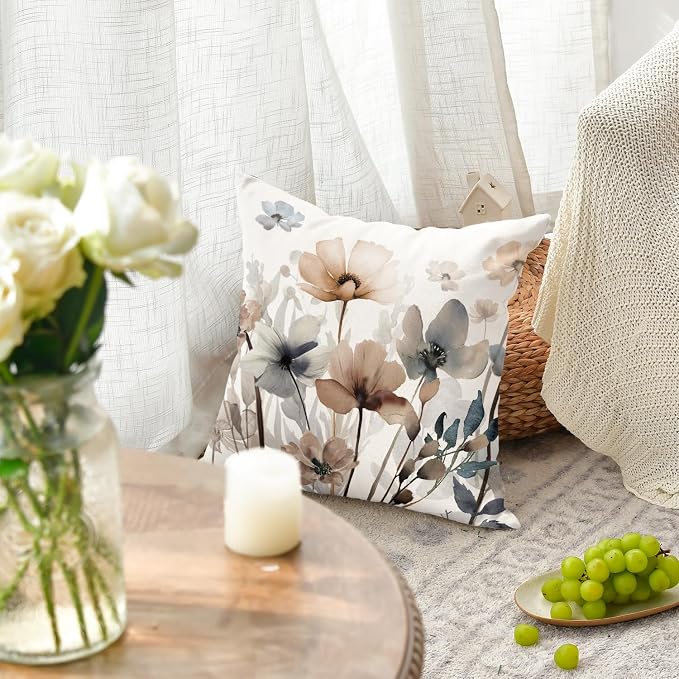 AVOIN colorlife Poppy Flowers Chinoiserie Pillow Covers 18x18 Inch Set of 2 | - Image 4