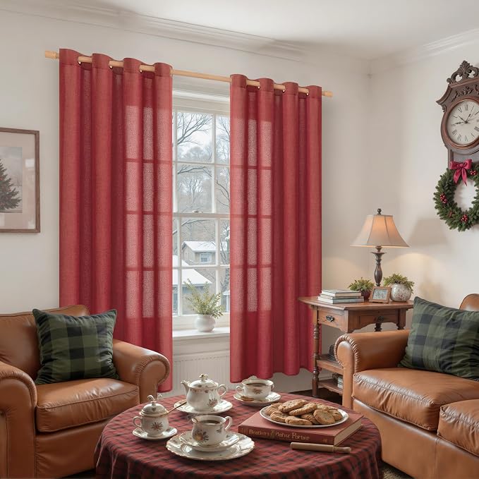 YoungsTex Burgundy Red Linen Curtains 72 Inch Length - Image 2