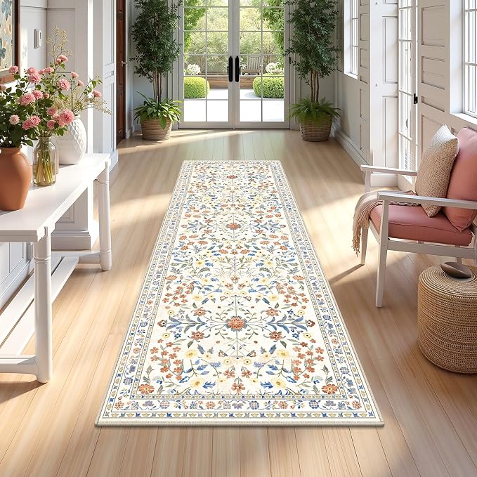 Yamaziot 2x6 Washable Hallway Runner Rug Non Slip Carpet, Colorful Beige | Soft by Yamaziot