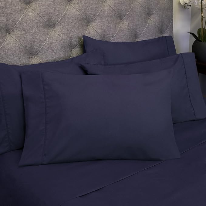 Full Size Bed Sheets - 6 Piece 1500 Supreme Collection Fine Brushed Microfiber Deep Pocket Full Sheet Set Bedding - 2 Extra Pillow Cases, Great Value, Full, Navy