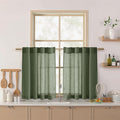 Olive Green Linen Curtains 30 Inch Length Short Kitchen, Semi Sheer Light by Nanspring