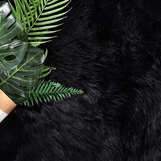 Latepis 2x10 Runner Black Faux Sheepskin Fur Rug Washable Shag Rugs Fluffy - Image 5