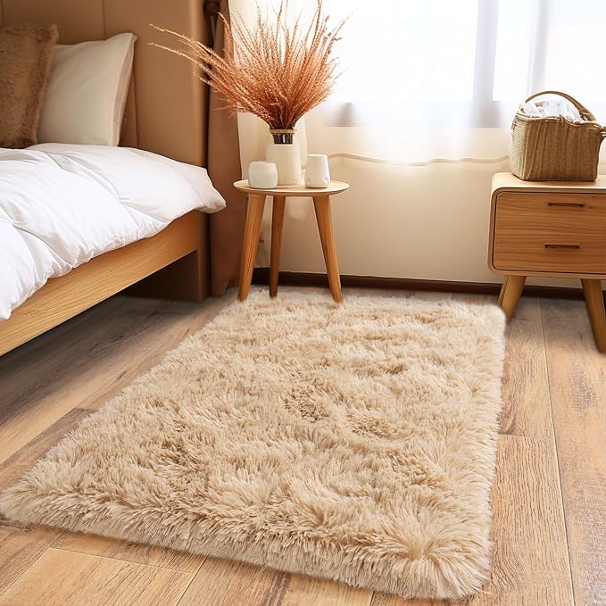Pionblank Fluffy Small Rug for Bedroom 2x3 Feet, Shag Soft Area Rug, Camel | - Image 4