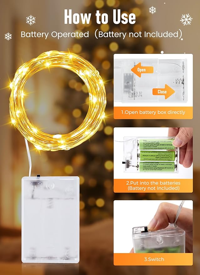 Minetom Fairy Lights Battery Operated, 4 Pack 33FT 100 LEDs Mini Powered String Lights, Waterproof Copper Wire Twinkle Mason Jar for Indoor Home Wedding Christmas Decoration, Warm White
