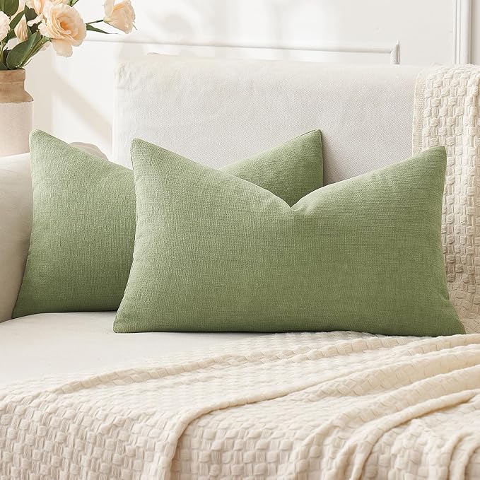 MIULEE Sage Green Chenille Couch Lumbar Throw Pillow Covers, 12x20 | Set of 2 by MIULEE