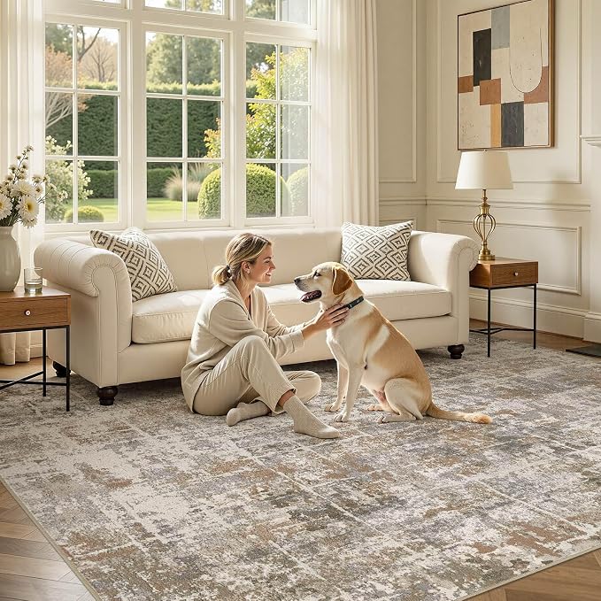 DMOYEST Area Rug Living Room Rugs 8x10 Washable Abstract Carpet | Neutral - Image 6