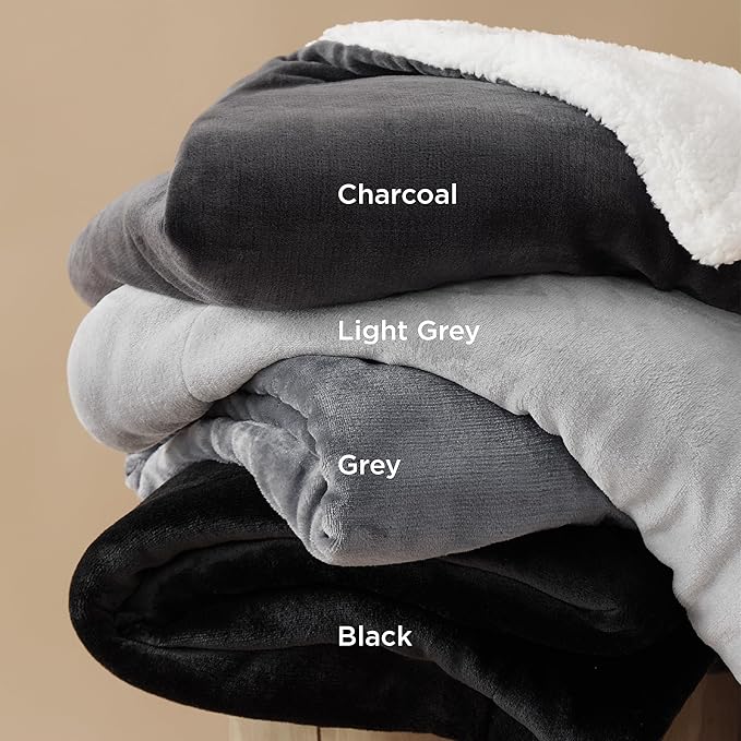 Bedsure GentleSoft Sherpa Fleece Blankets Queen Size for Bed - Thick and Warm Throw for Women and Men, Soft Fuzzy Plush Queen Blanket for Winter, Light Grey, 90x90 Inches