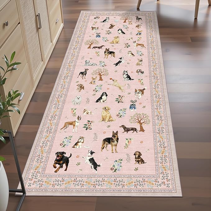 Pink Hallway Runner Rug 2x5 for Bedroom Kitchen | Ultra-Thin; Boho Style; Low - Image 5