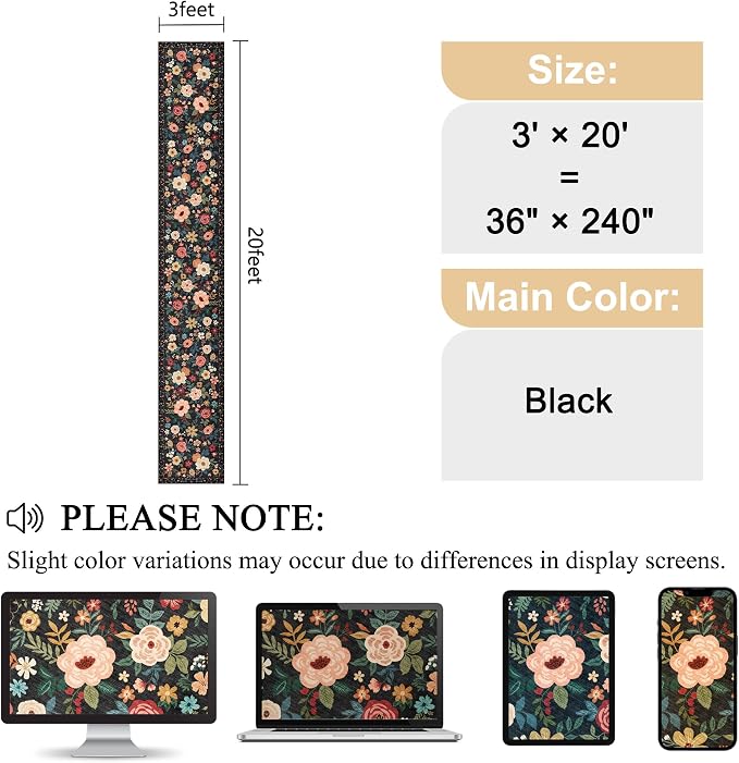 DUKINO 3x20 Runner Rug for Hallway, Floral Washable Long Runner Rug, Low Pile - Image 2