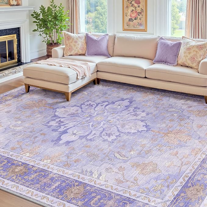 RELEANY Washable Area Rug, Water Repellent, Pet Friendly, Vintage Floral Boho by RELEANY