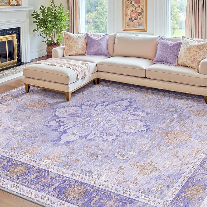 RELEANY Washable Area Rug, Water Repellent, Pet Friendly, Vintage Floral Boho by RELEANY