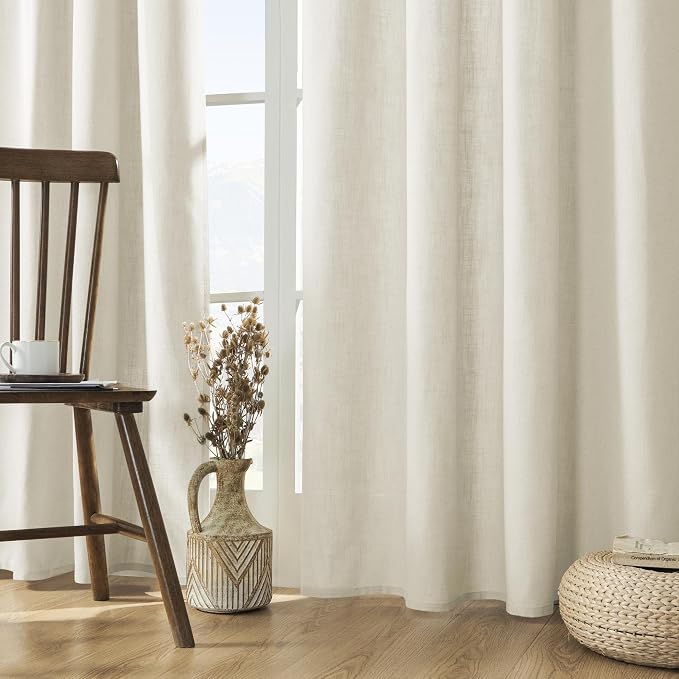 Joydeco Linen Curtains 2 Panel Set, Light Filtering, Ivory on Linen Curtains 96 - Image 2